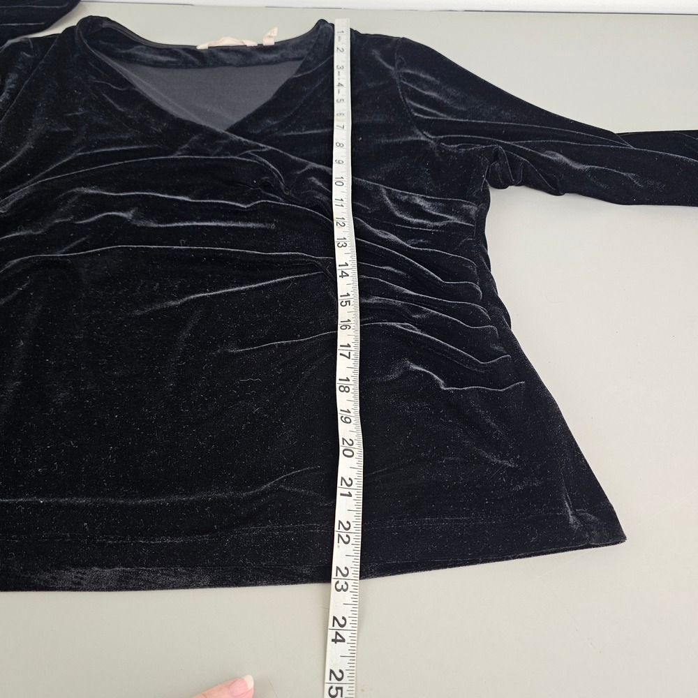 Soft Surroundings Black Velvet Faux Wrap Ruched V-Neck Top PL 37120 - Picture 10 of 11